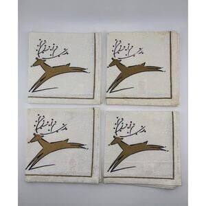 Vintage Cost Plus World Market Christmas Reindeer Fabric Cocktail Napkins Set/ 4